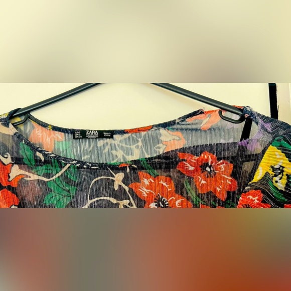 ZARA Floral Sheer Ruffles Vintage Midi Dress with slip. Exquisite design. Size S - Picture 7 of 8